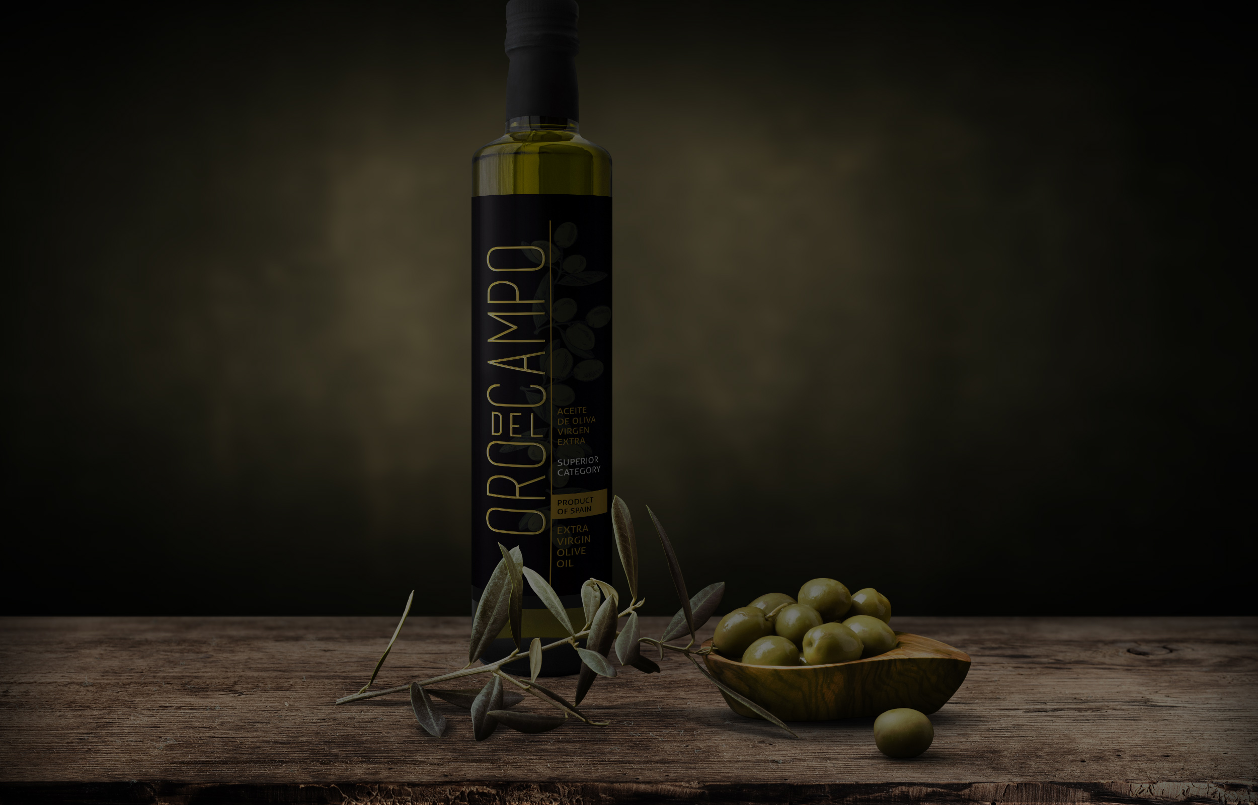 Diseño etiqueta packaging aceite de oliva extra virgen Oro del Campo